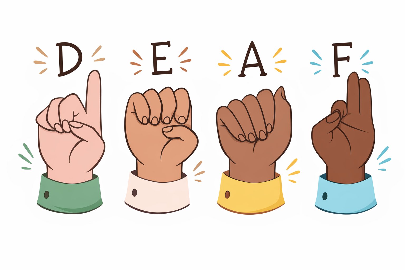 The word DEAF spelled in American Sign Language